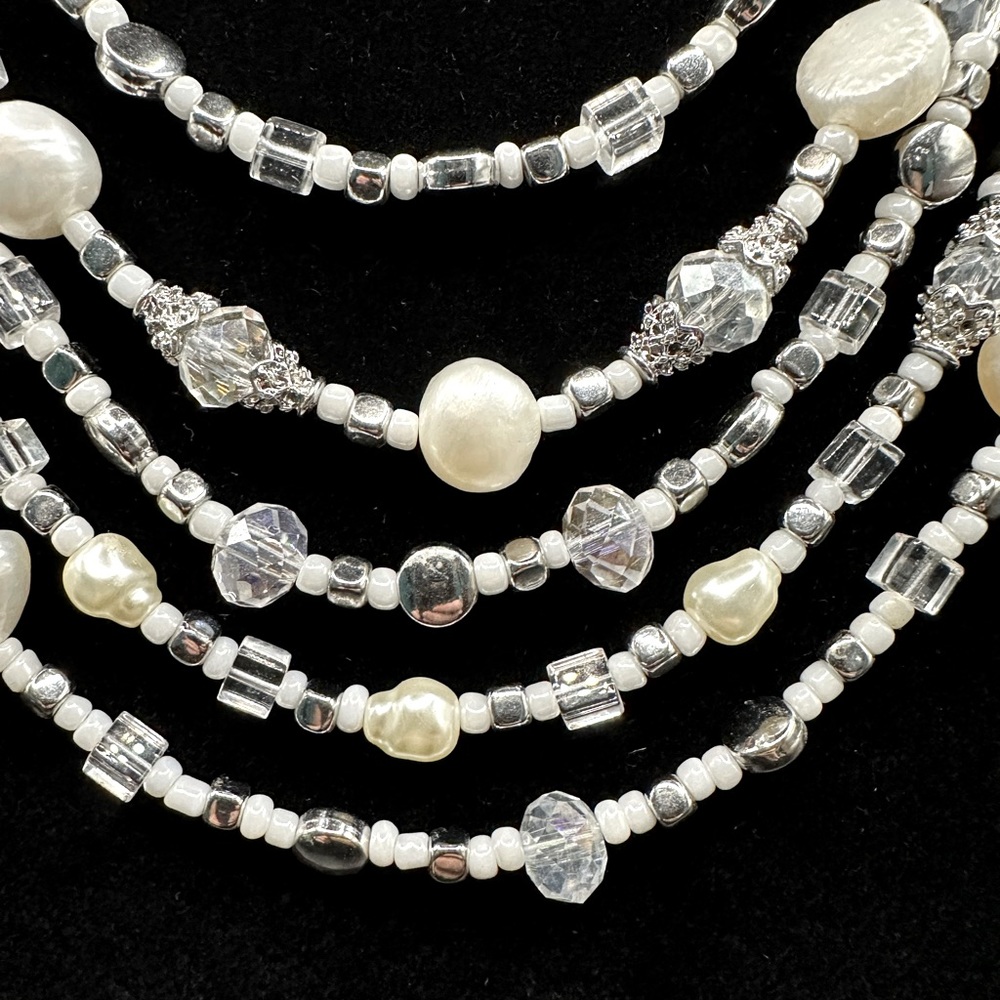Premier Designs silver and pearl 5 strand necklace